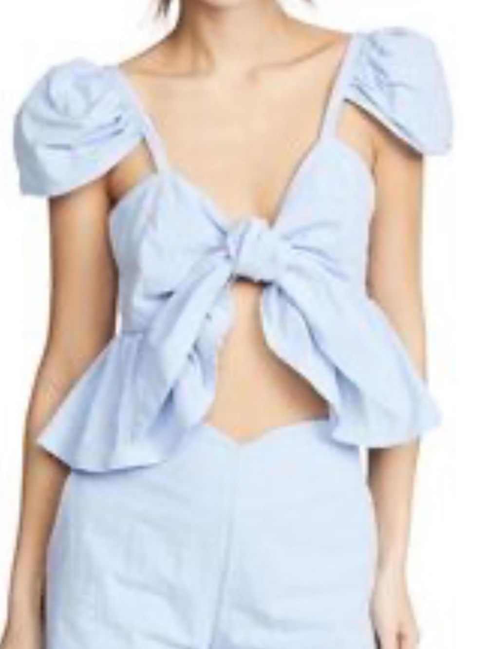 Moon River Pale Blue Bow-Front Peplum Crop Top